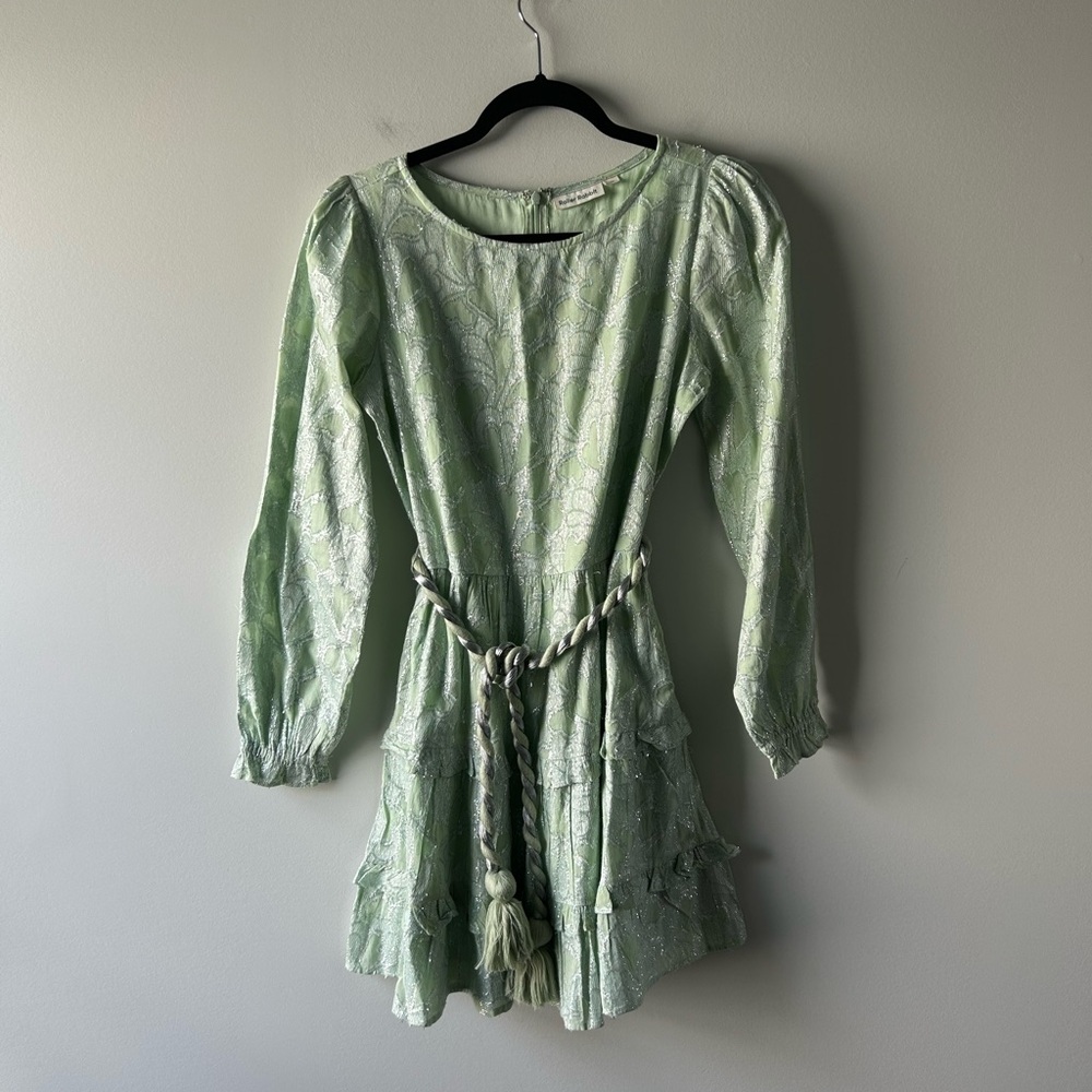 Roller Rabbit light sage green and metallic long sleeve short dress
